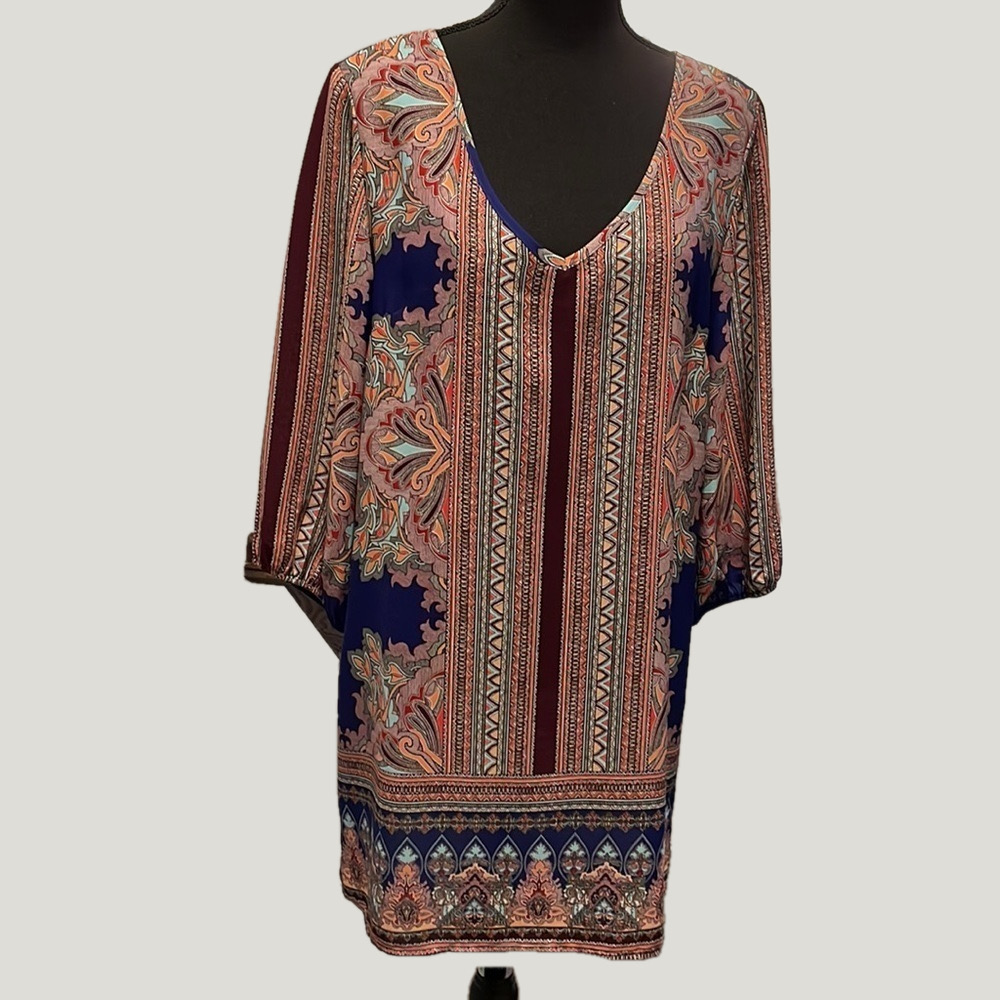 Glam MultiColored Dress Size M Geometric Print Paisley Motifs Vibrant Classic - Picture 9 of 13